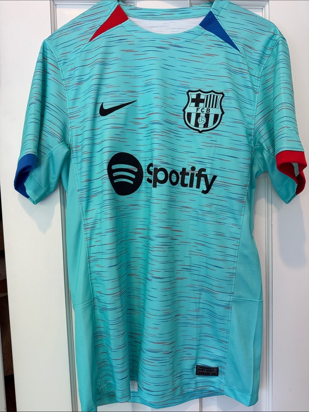 Nike Teal FC Barcelona Away Soccer Jersey with Red & Blue Accents Adult Small